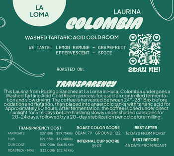 Colombia Laurina Washed Tartaric Acid Cold Room