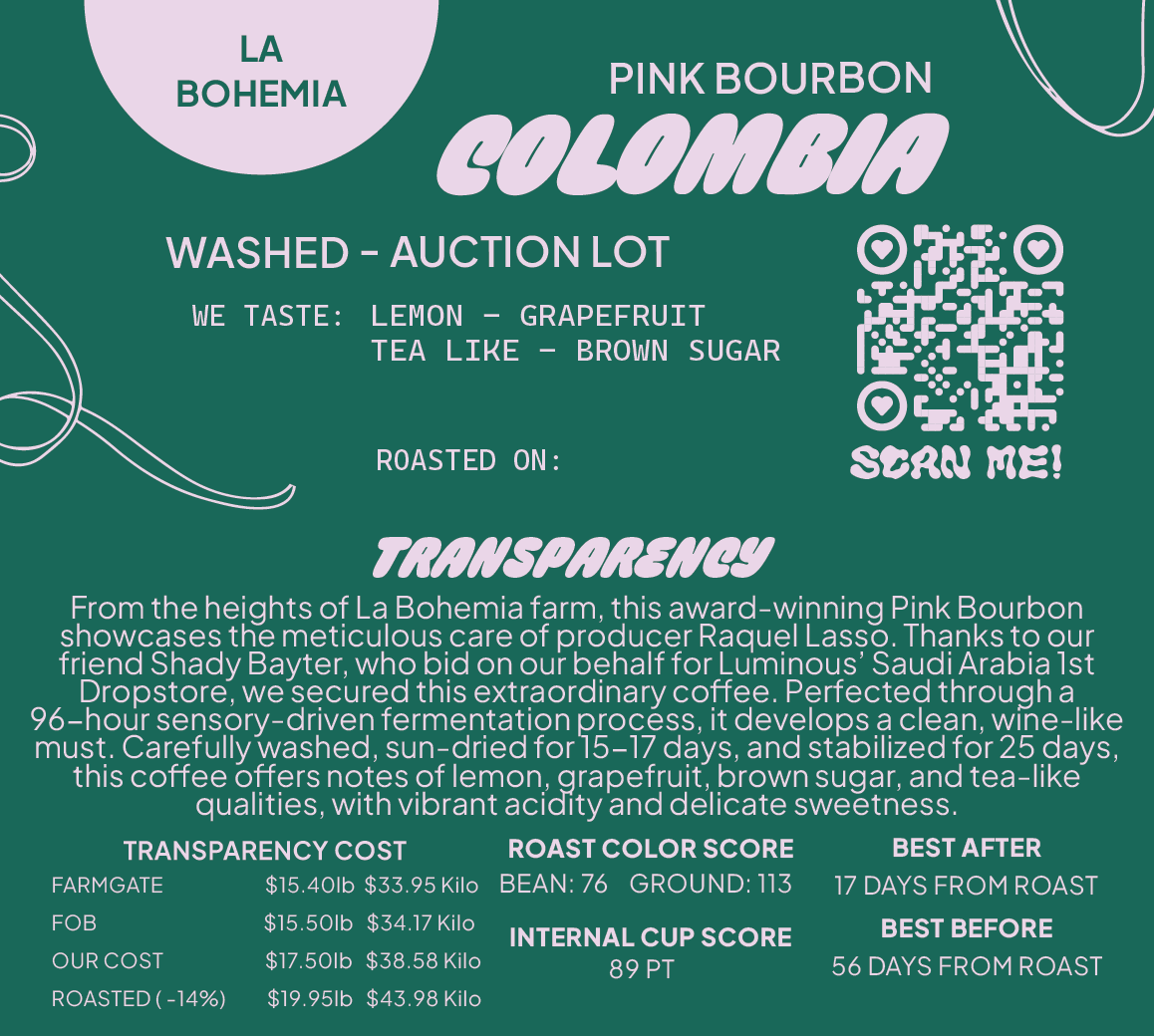 Colombia Pink Bourbon Washed Auction Lot